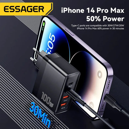 Essager 100 W Gan USB Typ C Caricabatterie PD QC Schnellladung 4.0 3.0 Typ C Ricarica Rapida Pro Iphone 14 13 12 Xiaomi Macbook