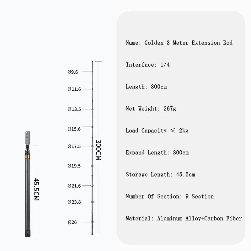 Erweiterbarer Carbon-Fiber Selfie-Stick 3m