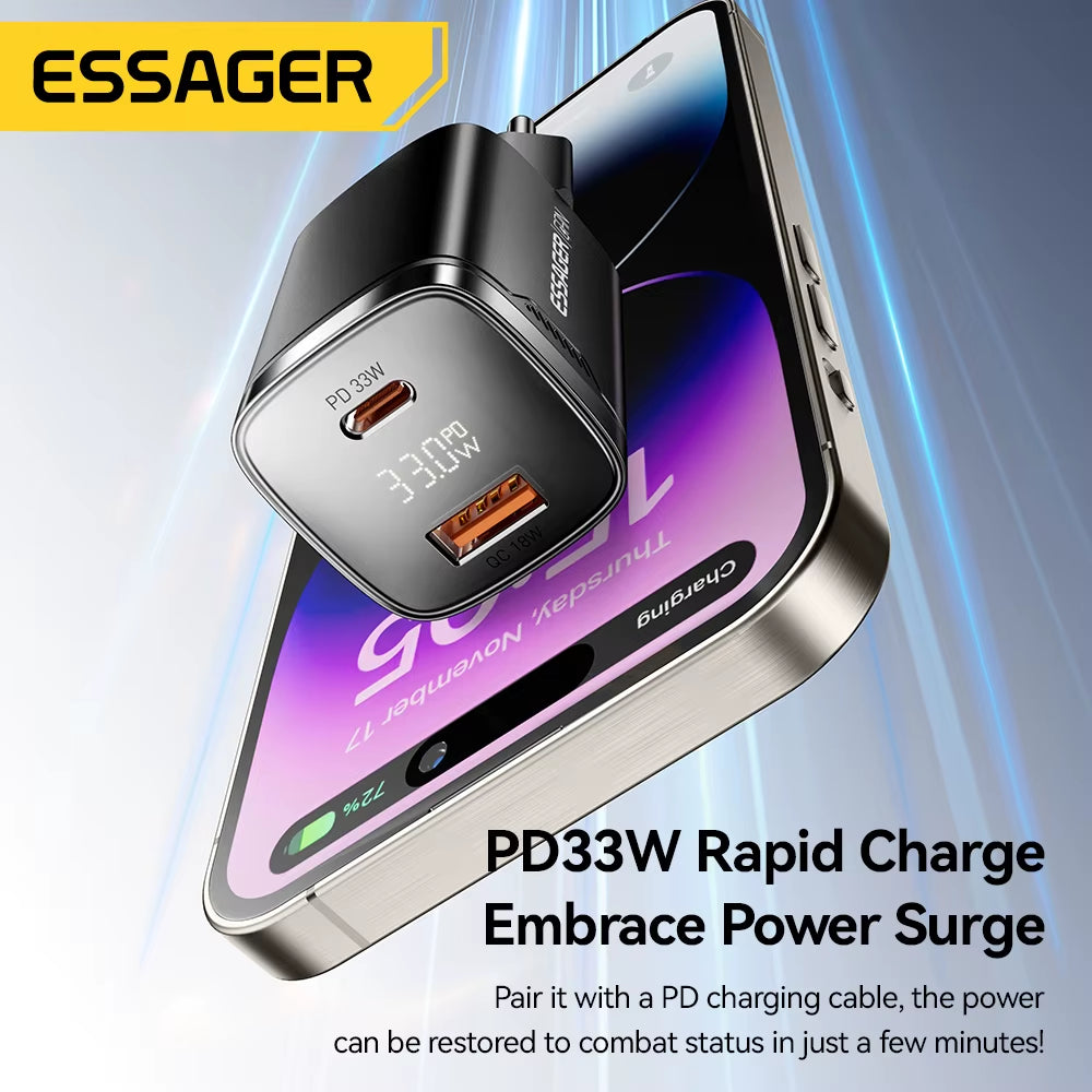 Essager 33 W Gan USB Typ C Ladegerät Digitalanzeige PD Schnellladung Für Iphone 16 15 14 Pro Max Ipad Mini 6 Xiaomi Samsung S22