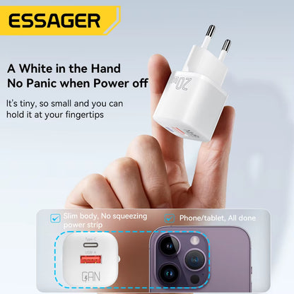 Essager 20W Gan PD USB C Ladegerät Für Iphone 14 13 12 11 Pro Max Telefon QC 3.0 PD 3.0 USB Typ C Schnellladung Für Xiaomi Pocopad